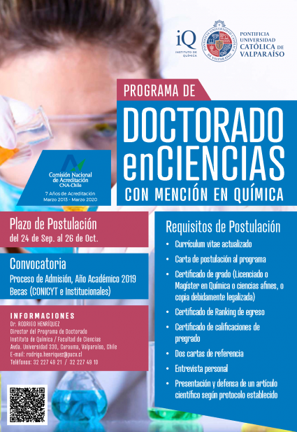 Abierta Convocatoria 2019 Doctorado en Ciencias Mención Química