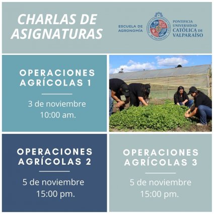 Horarios en los que se realizarán charlas de las Asignatura Operaciones Agrícolas 1, 2 y 3