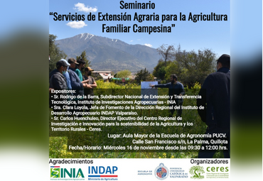 Interesante seminario sobre extensión agraria se llevará a cabo en la Escuela de Agronomía PUCV