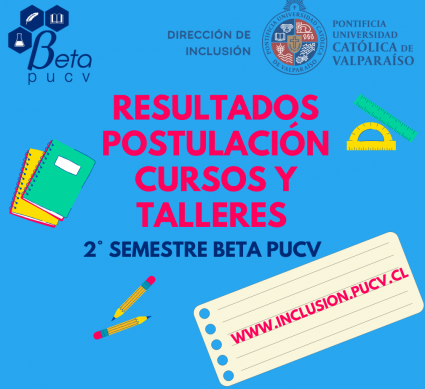 Resultados elección cursos y talleres 2° semestre 2023 Beta PUCV